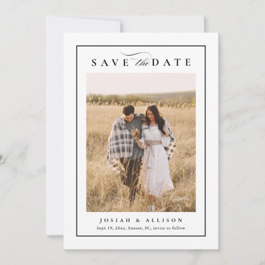 Classic Monogram QR Code 2 Foto Hochzeit Save The Date (Vorderseite)