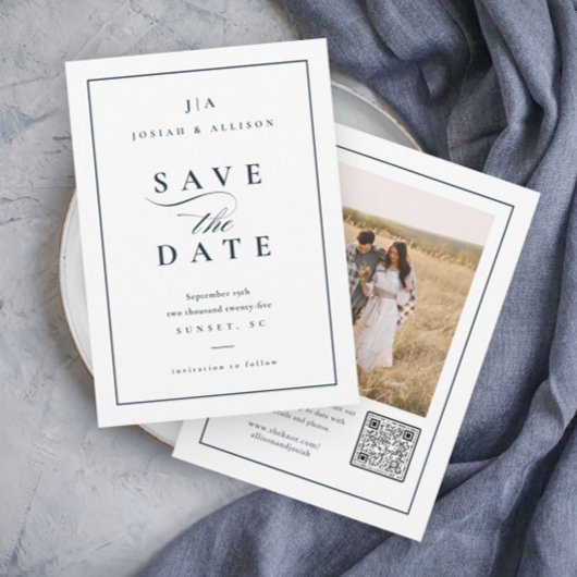 Classic Monogram QR Code Photo Wedding Save The Date