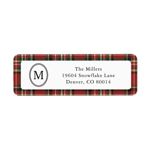 Classic Monogram Red Plaid Christmas Address (Vorne)
