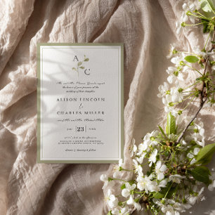 Classic Monogram Sage Green Wedding Einladung