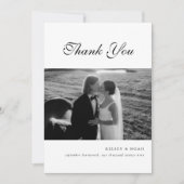 Classic Monogram Script Black White Wedding Photo Dankeskarte (Vorderseite)