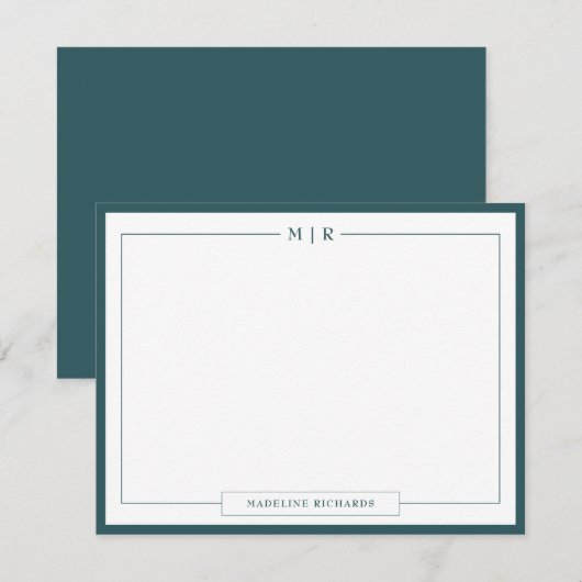 Classic Monogram Smoke Green Border Stationery Mitteilungskarte (Vorne/Hinten)