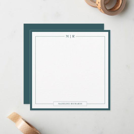 Classic Monogram Smoke Green Border Stationery Mitteilungskarte (Vorderseite/Rückseite Beispiel)
