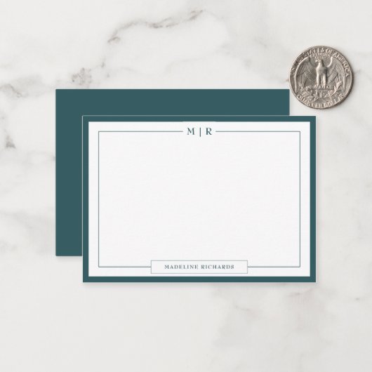 Classic Monogram Smoke Green Border Stationery Mitteilungskarte (Vorderseite/Rückseite Beispiel)
