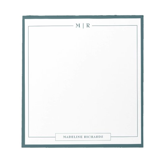 Classic Monogram Smoke Green Border Stationery Notizblock (Vorderseite)