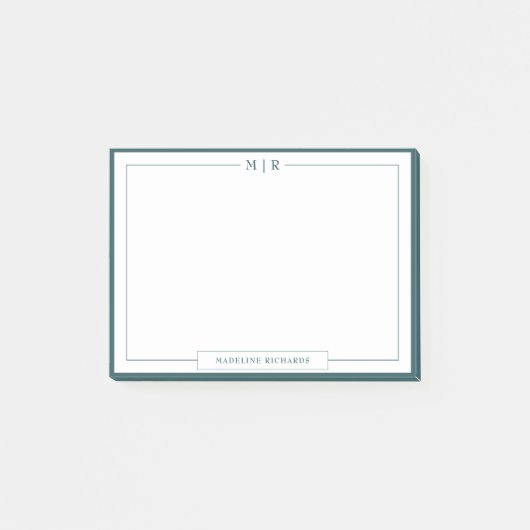 Classic Monogram Smoke Green Border Stationery Post-it Klebezettel (Vorderseite)