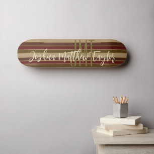 CLASSIC MONOGRAM STRIPE LINE PATTER RED BROWN SKATEBOARD