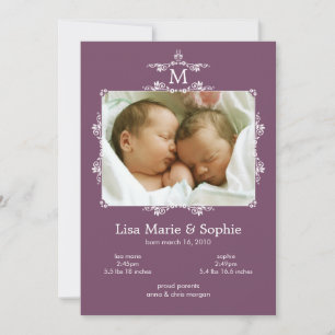 Classic Monogram Twins Foto Birth Ankündigung
