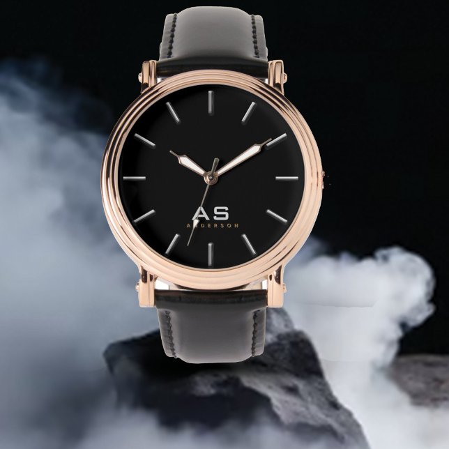 Classic Monogram und Name Men's Black Band Wrist Armbanduhr (Von Creator hochgeladen)