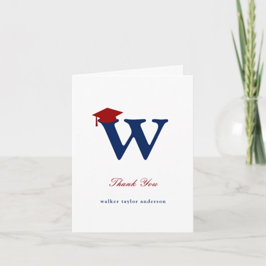 Classic Monogram W Graduation Cap Foto Modernes Dankeskarte (Vorderseite)