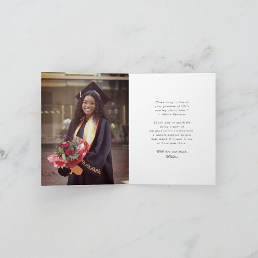 Classic Monogram W Graduation Cap Foto Modernes Dankeskarte (Innenseite)