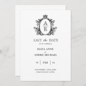 Classic Monogram Wappen Black and White Wedding Save The Date (Vorne/Hinten)