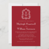 Classic Monogram Wappen Cranberry Red Wedding Einladung (Vorderseite)