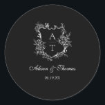 Classic Monogram Wappen Wedding Umschlag Aufkleber<br><div class="desc">Elegantes Schwarz-Weiß-Wappen mit Blumenmuster Hochzeit klassische Umschlag Aufkleber Aufkleber.</div>