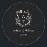 Classic Monogram Wappen Wedding Umschlag Aufkleber<br><div class="desc">Elegantes Schwarz-Weiß-Wappen mit Blumenmuster Hochzeit klassische Umschlag Aufkleber Aufkleber.</div>