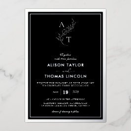 Classic Monogram Wedding Black and Silver Folieneinladung