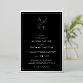 Classic Monogram Wedding Black and Silver Folieneinladung (Stehend vorne)