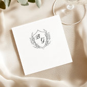Classic monogram wedding crest black and white serviette