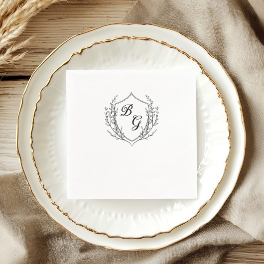 Classic monogram wedding crest black and white serviette