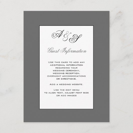 Classic Monogram Wedding Guest Information Card Begleitkarte (Vorderseite)