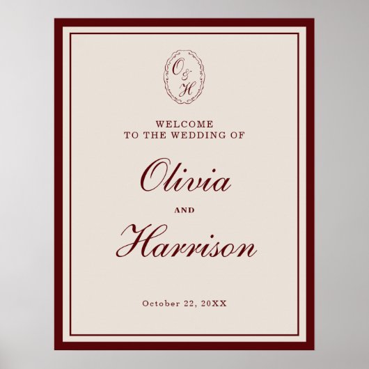 Classic Monogram Wedding Welcome Sign Poster (Vorne)