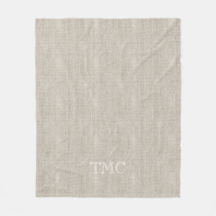 Classic Monogram White Initials Flax Fine Linen Fleecedecke