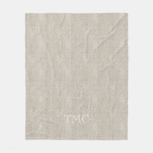 Classic Monogram White Initials Flax Fine Linen Fleecedecke (Vorderseite)