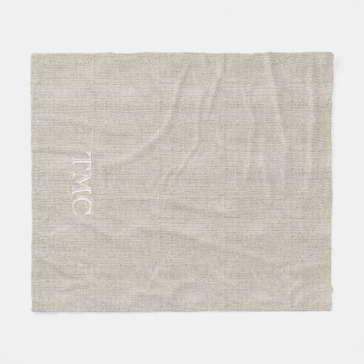 Classic Monogram White Initials Flax Fine Linen Fleecedecke (Vorderseite (Horizontal))
