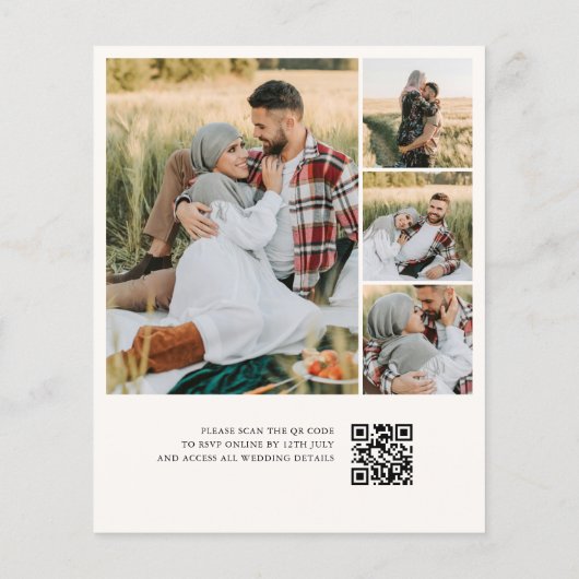 Classic Monogram White QR Code 4 Photo Wedding Flyer (Hinten)