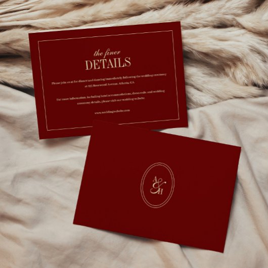 Classic Monogram Wine Red Wedding Details Begleitkarte