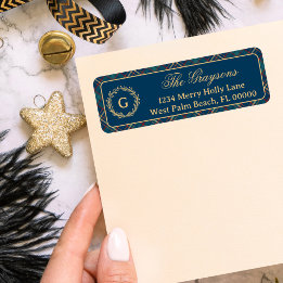 Classic Monogram Wreath Blue Karierte Weihnachten