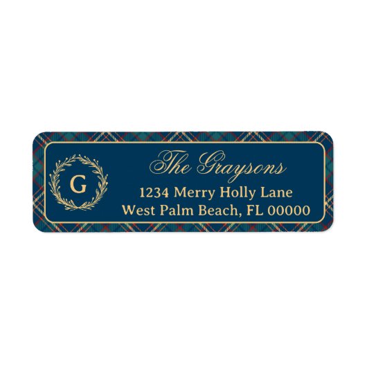 Classic Monogram Wreath Blue Karierte Weihnachten (Vorne)