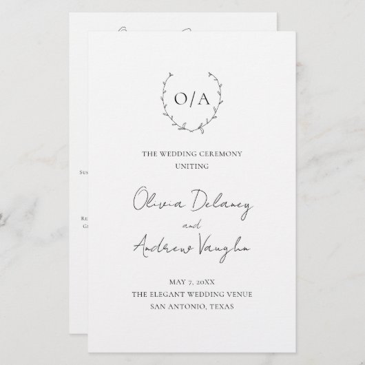 Classic Monogram Wreath Wappen Elegante Hochzeit (Vorne/Hinten)