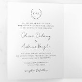 Classic Monogram Wreath Wappen Elegante Hochzeit Dreifach Gefaltete Einladung (Innen Erste Seite)