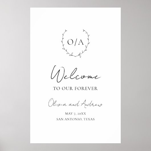 Classic Monogram Wreath Wappen Elegante Hochzeit Poster (Vorne)