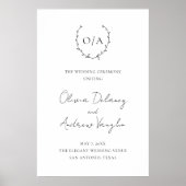 Classic Monogram Wreath Wappen Elegante Hochzeit Poster (Vorne)