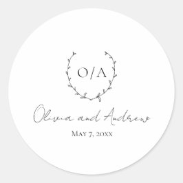 Classic Monogram Wreath Wappen Elegante Hochzeit Runder Aufkleber