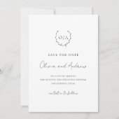Classic Monogram Wreath Wappen Elegante Hochzeit Save The Date (Vorderseite)
