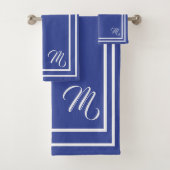 Classic Monogramed Periwinkle Blau und Weiß Badhandtuch Set (Insitu)
