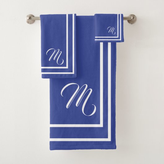 Classic Monogramed Periwinkle Blau und Weiß Badhandtuch Set (Insitu)