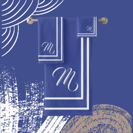 Classic Monogramed Periwinkle Blau und Weiß Badhandtuch Set