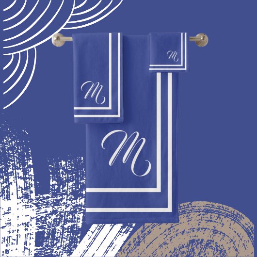 Classic Monogramed Periwinkle Blau und Weiß Badhandtuch Set