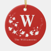 Classic Monogramm und Name Red Floral Wreath Custo Keramik Ornament (Vorne)