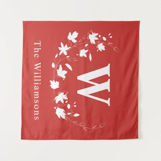 Classic Monogramm und Name Red Floral Wreath Custo Wandteppich (Vorderseite (Horizontal))