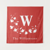 Classic Monogramm und Name Red Floral Wreath Custo Wandteppich (Vorderseite)