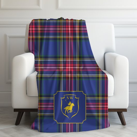 Classic Monogrammed Polo Equestrian Tartan Plaid Fleecedecke