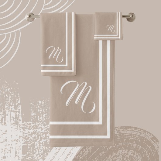 Classic Monogrammiertes Taupe/White Bath Set