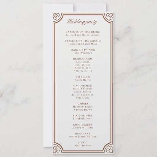 Classic Monorgam Brown Ecru Wedding Wappen Program (Rückseite)