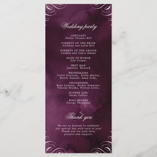 Classic Moody Masala Calligraphy Wedding Program Menükarte (Rückseite)