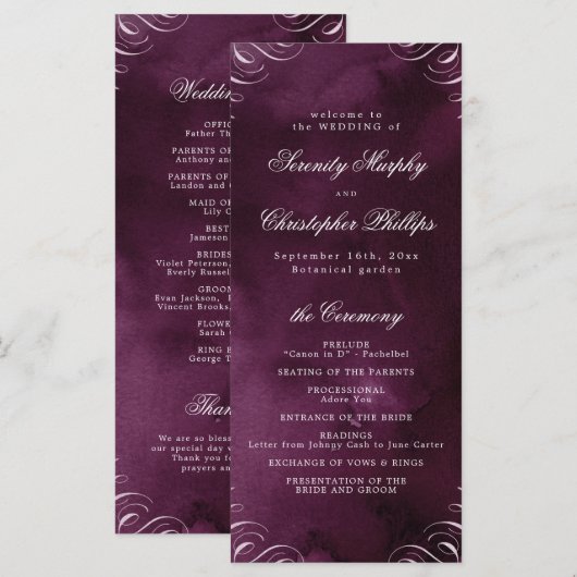 Classic Moody Masala Calligraphy Wedding Program Menükarte (Vorne/Hinten)
